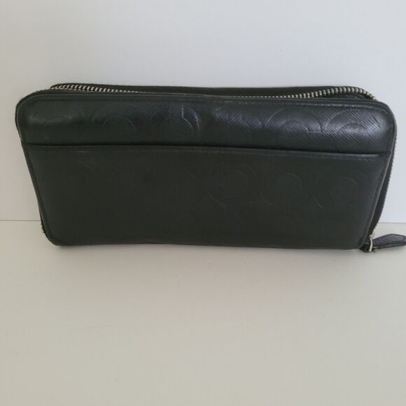 Coach Leather Wallet Black Zip Around Large Clutch BROKEN ZIP - Picture 2 of 8